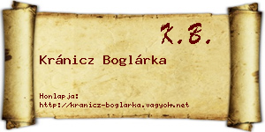 Kránicz Boglárka névjegykártya